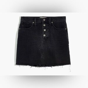 Madewell|Rigid Denim A-Line Washed Black Mini Denim Skirt w Frayed Hem, Buttons•